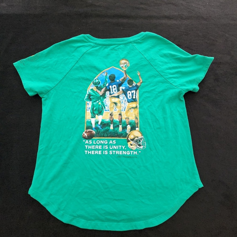 Notre Dame Football 2021 Strong & True Green Short Sleeve T-Shirt Womens S